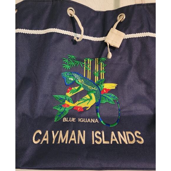 CANVAS TOTE-CAYMAN ISLANDS-BLUE IGUANA-Embroidered-Dark Blue-Beach Bag - Picture 7 of 16